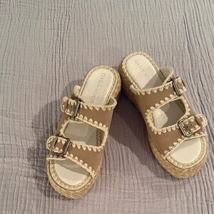 Oasis Tan Platform Sandals with Cream Accents